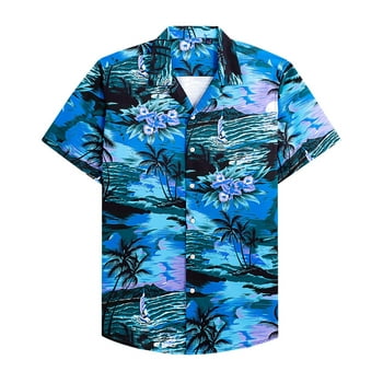 Alimens & Gentle Mens's Hawaiian Shirts Beach Vacation Party Short Sleeve Aloha Shirt