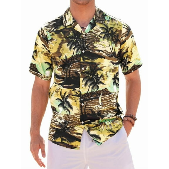 sogami Mens's Hawaiian Shirts Beach Vacation Party Short Sleeve Aloha Shirt