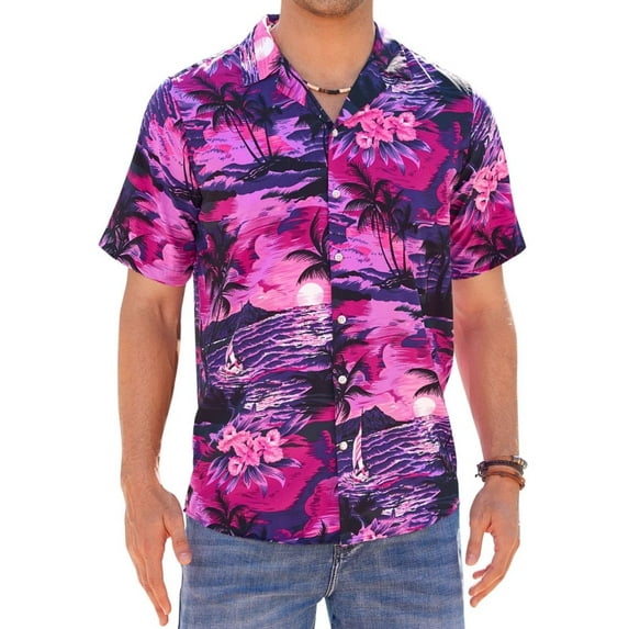 sogami Mens's Hawaiian Shirts Beach Vacation Party Short Sleeve Aloha Shirt
