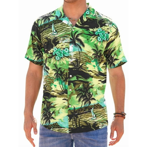 sogami Mens's Hawaiian Shirts Beach Vacation Party Short Sleeve Aloha Shirt