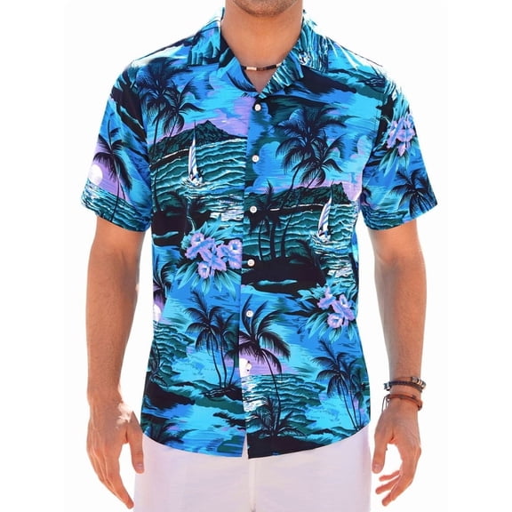 sogami Mens's Hawaiian Shirts Beach Vacation Party Short Sleeve Aloha Shirt