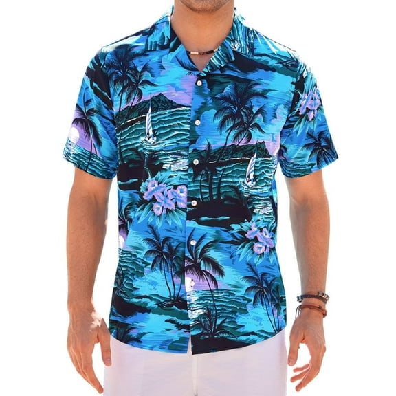 sogami Mens's Hawaiian Shirts Beach Vacation Party Short Sleeve Aloha Shirt
