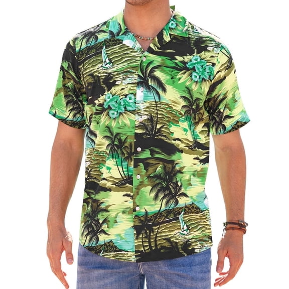 sogami Mens's Hawaiian Shirts Beach Vacation Party Short Sleeve Aloha Shirt