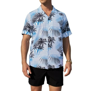 Alimens & Gentle Regular Fit Short Sleeve Shirts Tropical Hawaiian Tops for Men Leaf Pattern