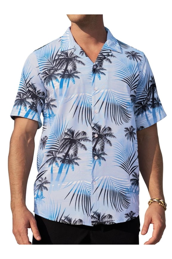 Regular Fit Short Sleeve Shirts Tropical Hawaiian Tops for Men Leaf Pattern