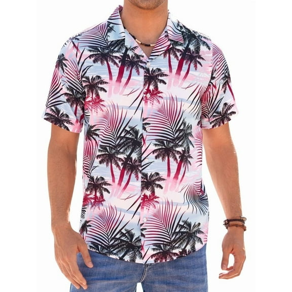 sogami Regular Fit Short Sleeve Shirts Tropical Hawaiian Tops for Men Leaf Pattern