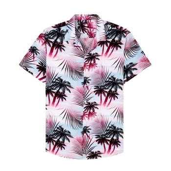 Alimens & Gentle Regular Fit Short Sleeve Shirts Tropical Hawaiian Tops for Men Leaf Pattern