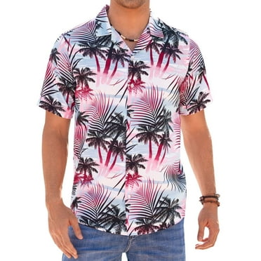 Alimens & Gentle Regular Fit Short Sleeve Shirts Tropical Hawaiian Tops for Men Leaf Pattern