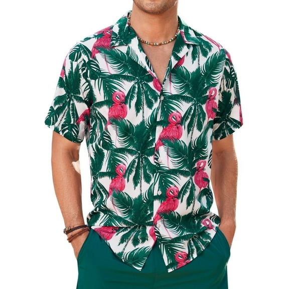 sogami Short Sleeve Button Up Shirts for Men Flamingo Hawaiian Aloha Shirt