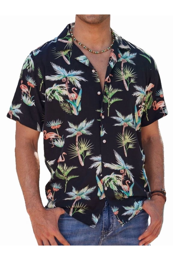 Short Sleeve Button Up Shirts for Men Flamingo Hawaiian Aloha Shirt