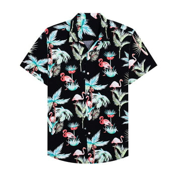 Alimens & Gentle Short Sleeve Button Up Shirts for Men Flamingo Hawaiian Aloha Shirt