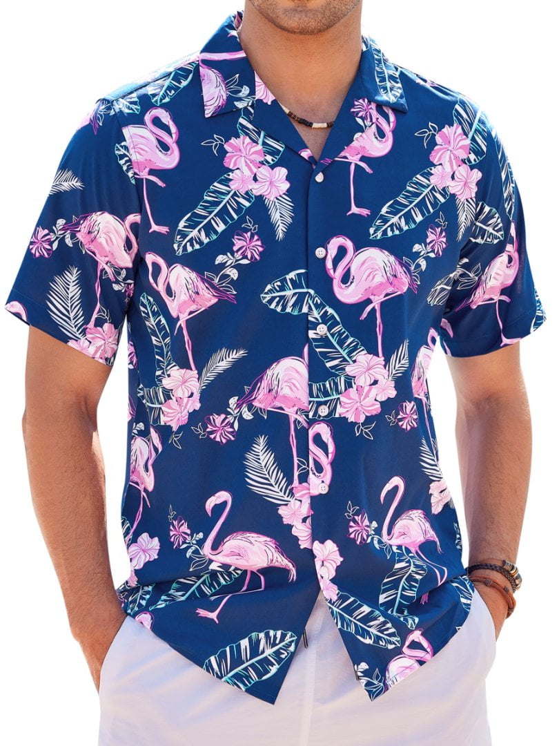 Men's Hawaiian Shirt – Tropical Print Short Sleeve Button-Up, Green Beach Design, 3XL