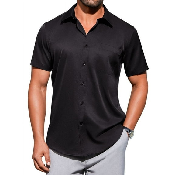 Alimens & Gentle Short Sleeve Dress Shirts for Men Stretch Casual Button Down Shirt
