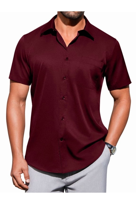 Short Sleeve Dress Shirts for Men Stretch Casual Button Down Shirt