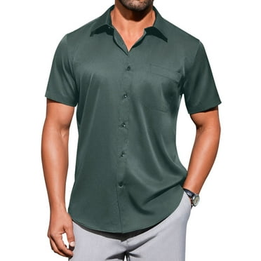 Alimens & Gentle Short Sleeve Dress Shirts for Men Stretch Casual Button Down Shirt