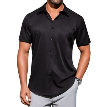 Alimens & Gentle Short Sleeve Dress Shirts for Men Stretch Casual Button Down Shirt