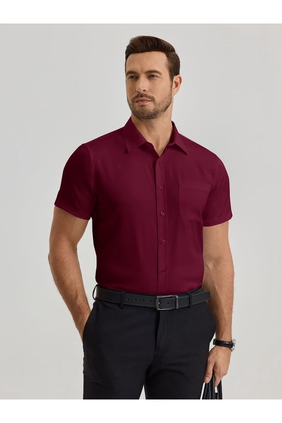 Short Sleeve Dress Shirts for Men Stretch Casual Button Down Shirt