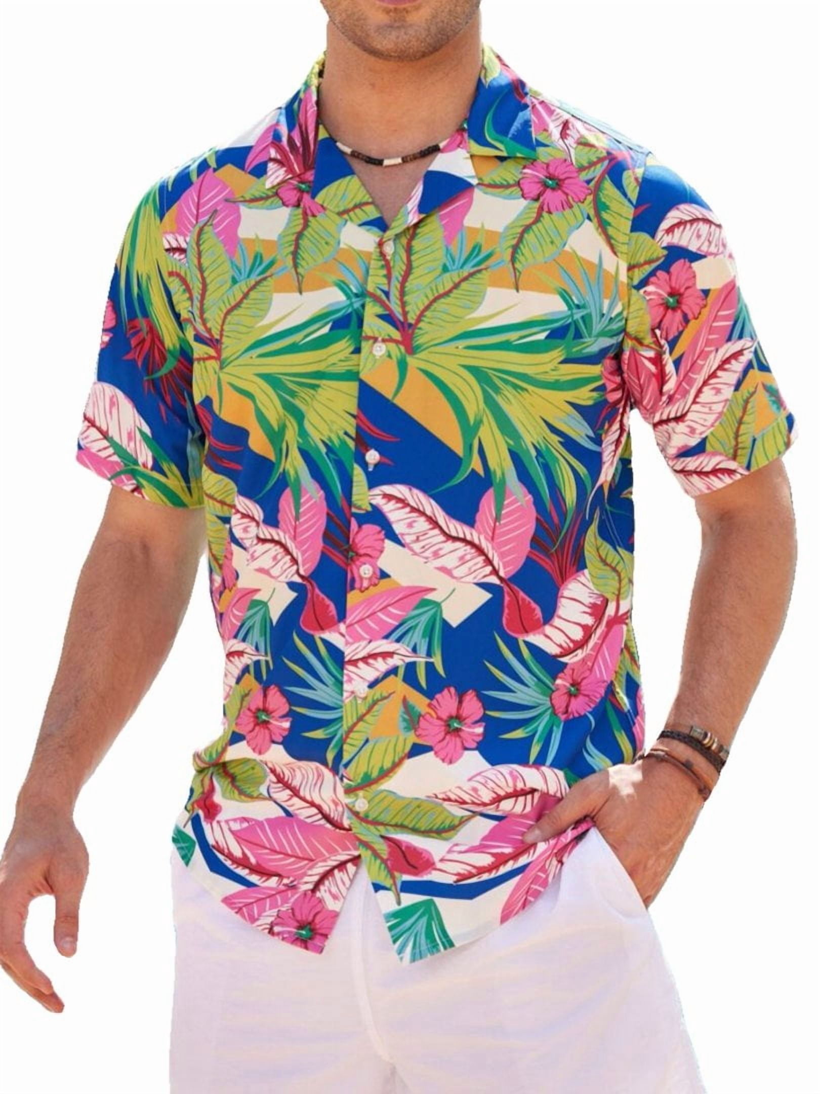 Alimens & Gentle Hawaiian Aloha Shirt for Men, Short Sleeve, Leaf