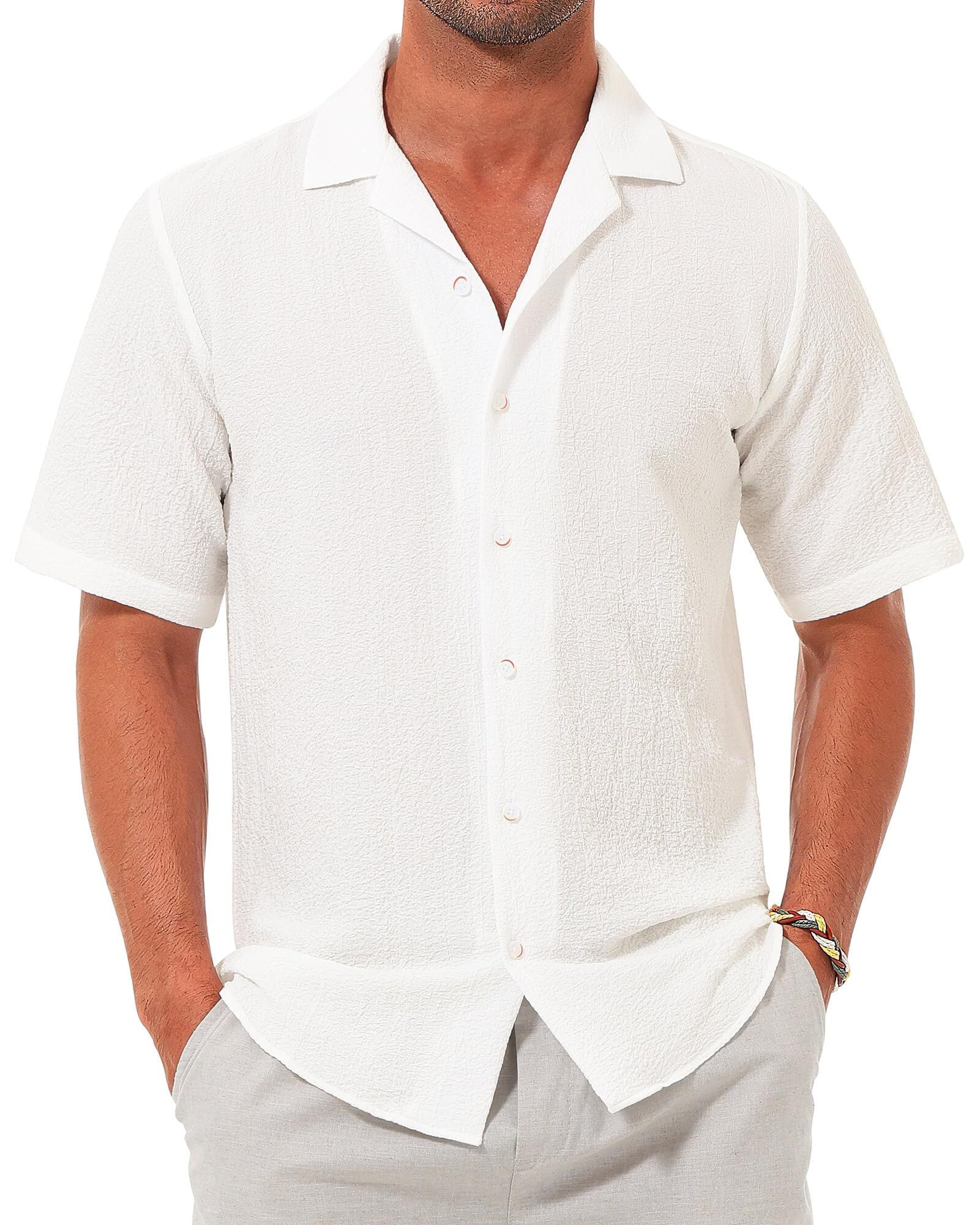 XMMSWDLA Mens Short Sleeve Regular-Fit Shirt Fishing Tees Linen