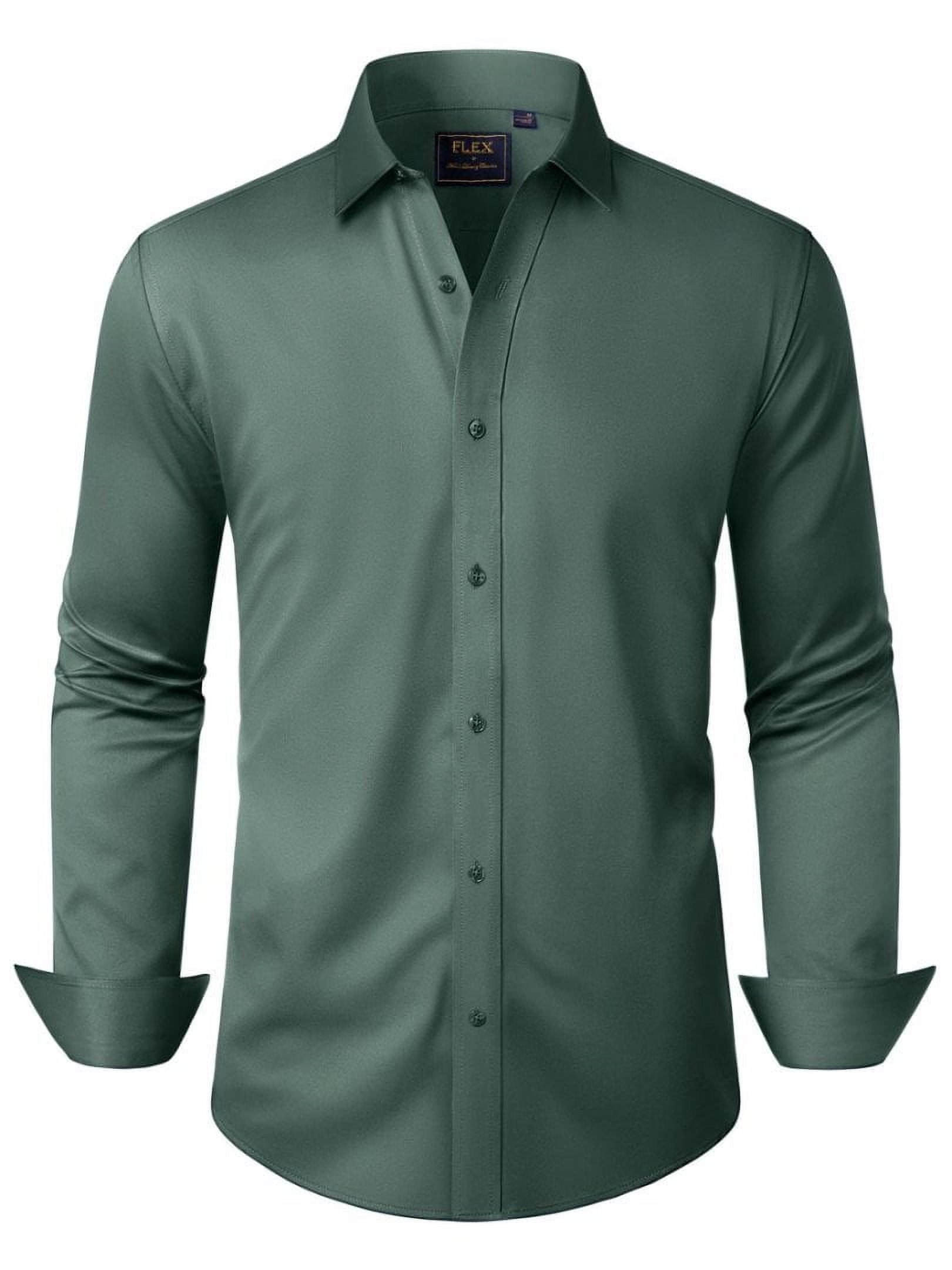mens dress formal shirts Men's Dress Shirt Long Sleeve 4-Way Stretch Wrinkle Free White Formal Shirt M main image 0