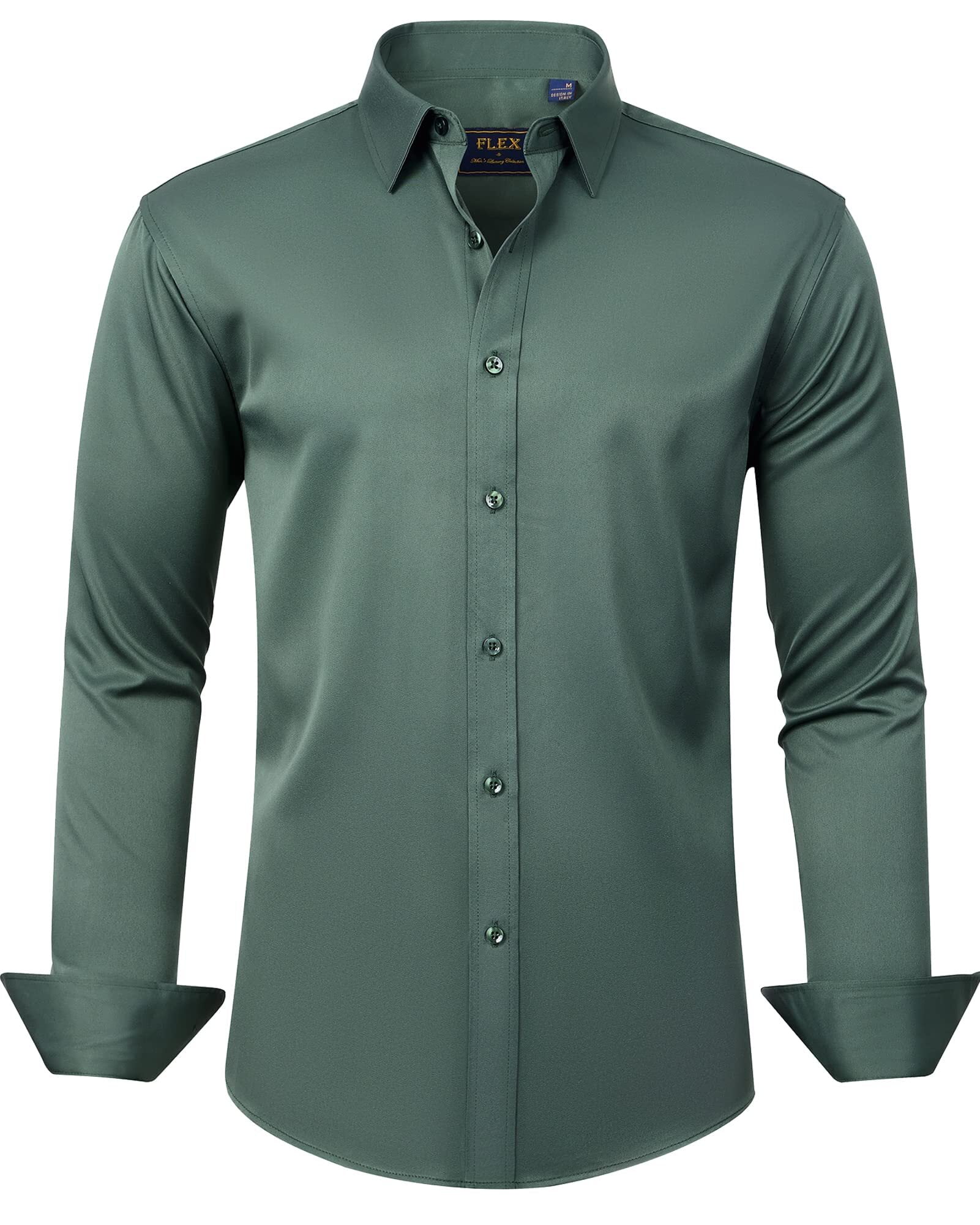 Alimens & Gentle Stretch Formal Shirts for Men Long Sleeve Work Dress ...