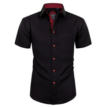 Alimens & Gentle Stretch Short Sleeve Dress Shirt Regular Fit Business Shirts for Men