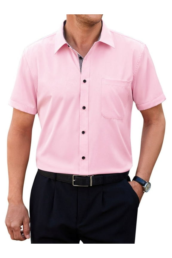 Stretch Short Sleeve Dress Shirt Regular Fit Business Shirts for Men