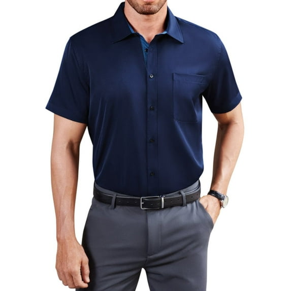 sogami Stretch Short Sleeve Dress Shirt Solid Business Shirts for Men