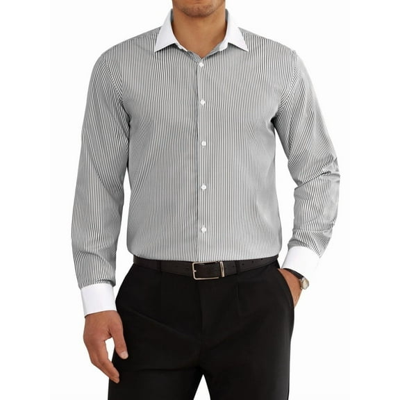 sogami Striped Dress Shirt For Men Casual Long Sleeve Black Button Down Shirt Cotton Shirt Slim Fit