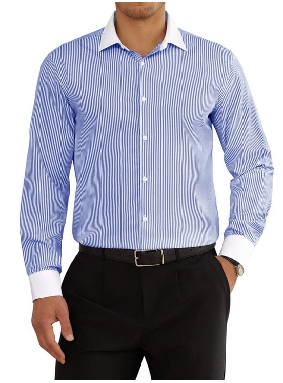 Striped Shirt For Men Casual Long Sleeve Blue Button Down Shirt Cotton Shirt Regular Fit Office Wear