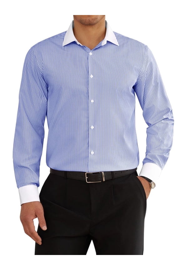 Striped Shirt For Men Casual Long Sleeve Blue Button Down Shirt Cotton Shirt Regular Fit Office Wear