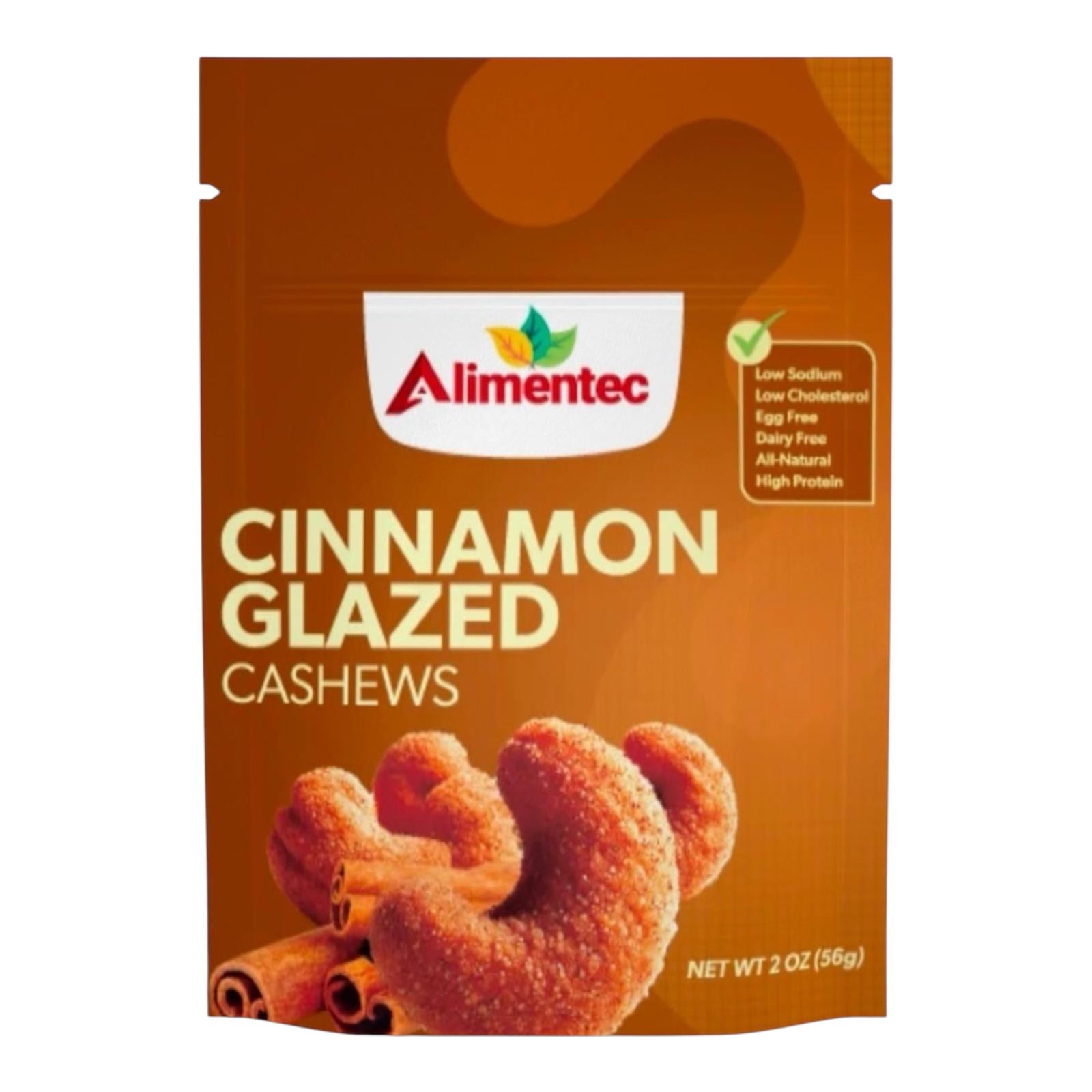 Alimentec Cinnamon Roasted Cashews, 2 Oz - Sweet, Gluten-Free, Vegan Nuts, Made in the USA