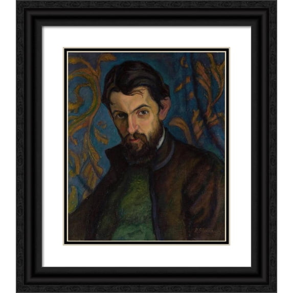 Alina Bondy-Glassowa 12x14 Black Ornate Wood Framed Double Matted Museum Art Print Titled: Portrait of a Man (1917)