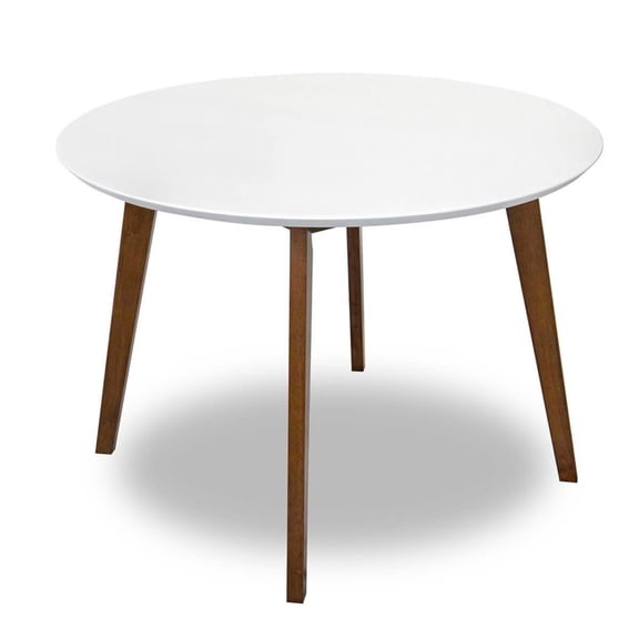 Alina Contemporary Dining Table with Smooth White Finish and Solid Wood Base 43" Diameter X 29.5" H Kitchen Dining Room Circle Dinner Pedestal Table
