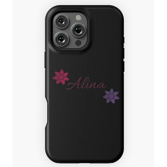 Alina Floral Name Calligraphy Black Phone Case for iPhone 16 15 14 13