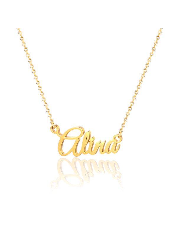 Alina Name Necklace Personalized, Gold Plated Custom Name Necklace Charm Jewelry Gift for Women