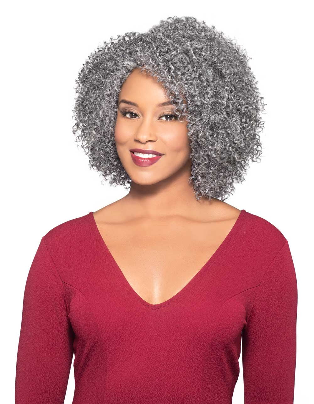 Alina Wig Color 1 Black - Foxy Silver Wigs 14" Shoulder Length Tight Curls Human Hair African American Womens Lightweight Average Cap