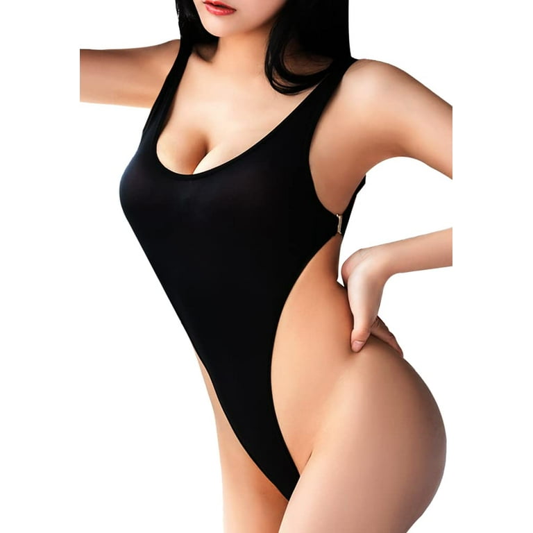 Alingdaundwr Bodysuit for Womens See Through One Piece Swimsuit High Cut  Monokini Mesh Transparent Bathing Suit Side Open Buckle Bodysuits, Black 