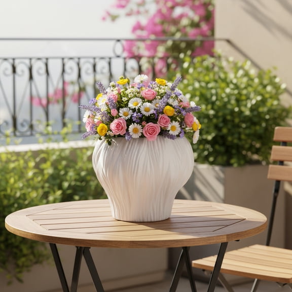Aliona Bulbous Clay Planter with Wavy Rim Vertical Ridges