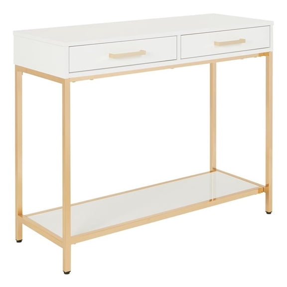 Alios Foyer Table with White Gloss Finish and Gold Chrome Plated Frame