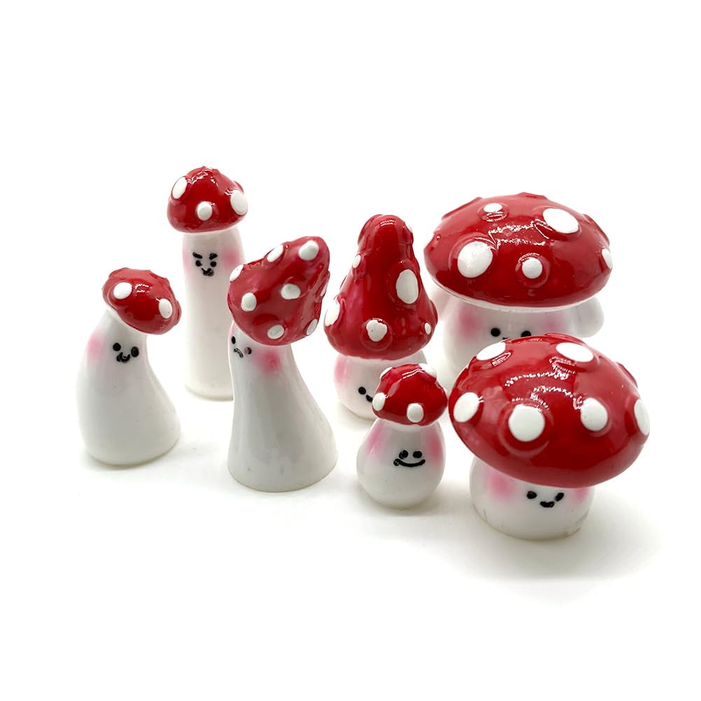 Aliotech 7pcs Red Mini Mushrooms Crafts Little Fairy Garden Mushrooms