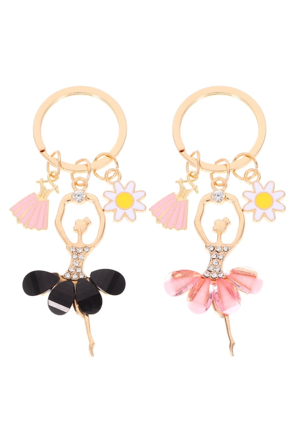 2Pcs Cute Ballet Dancing Girl Pendant Keychain Women Rhinestone Ballerina Keyring