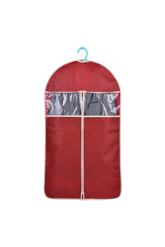 High-end Embossing Clothes Dust Cover Suit Dustproof Storage Bag Garment Organizer Protector Case Size L (Dark Red)