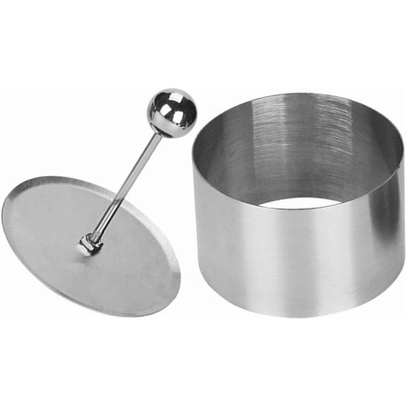ABCISI Onigiri Sushi Making Mold Stainless Steel Round Food Ring Mold Pastry Rings Cake Forming Rings with Pusher Food Presentation Rings Tuna Tartare Mold, 8.00X6.00X5.00CM, Silver