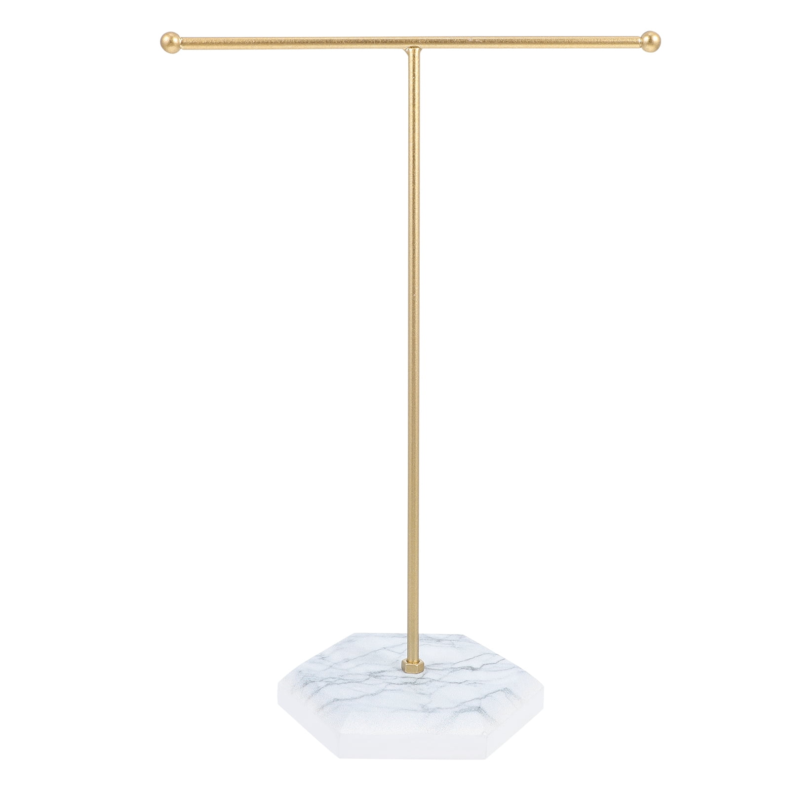 Gold T-Bar Metal Jewelry Stand with Marble Base