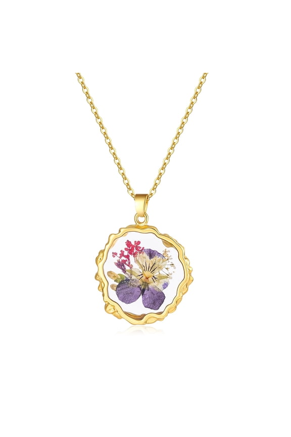 Real Pressed Flower Necklace for Women, Handmade Floral Pendant, Meaningful Nature-Inspired Jewelry Gift for Christmas, Valentines & Mothers Day - 18" (February Birthday Flower) C113
