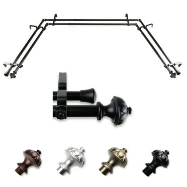 Alisa 13/16" Bay Window Double Curtain Rod 20"-36", 38"-72" - Black