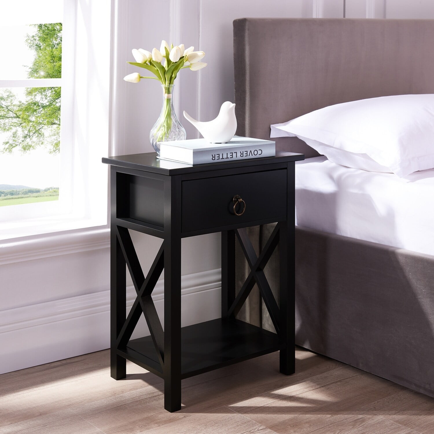 Alisa Bedside Table Set of 2 Night Stand Wooden End Tables Set of 2