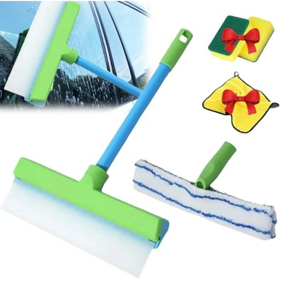 Alisanda Recyclable Silicone Window Squeegee Kit, 2025 New Multifunctional Window Squeegee Cleaner Kit, Rotatable Rubber Squeegee, Window Cleaning Tool for Home Shower Car Windshield (Blue)
