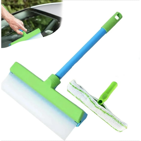 Alisanda Recyclable Silicone Window Squeegee Kit, Glass Cleaning Tools with Silicone Squeegee & Microfiber Scrubber for Shower Glass Mirror Door Car